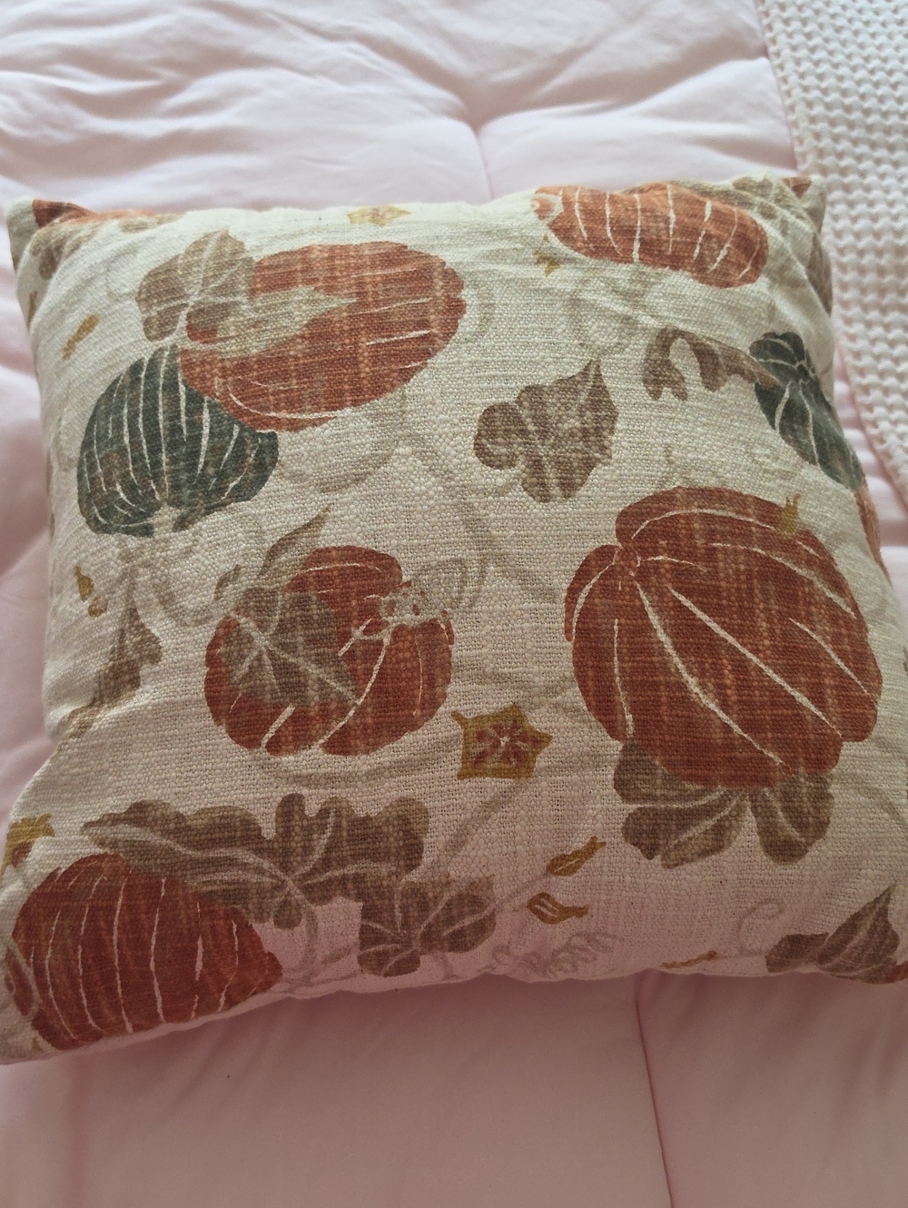 Autumn Pumpkin Print Holiday Pillow - Cream, Rust & Green